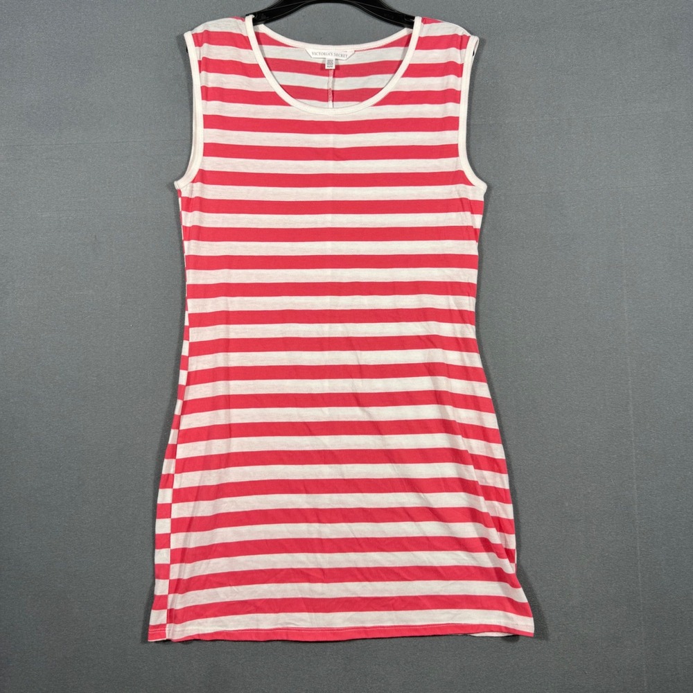 Victoria's Secret Sleep Dress Womens M Pink Striped Sleeveless Nightgown Cotton